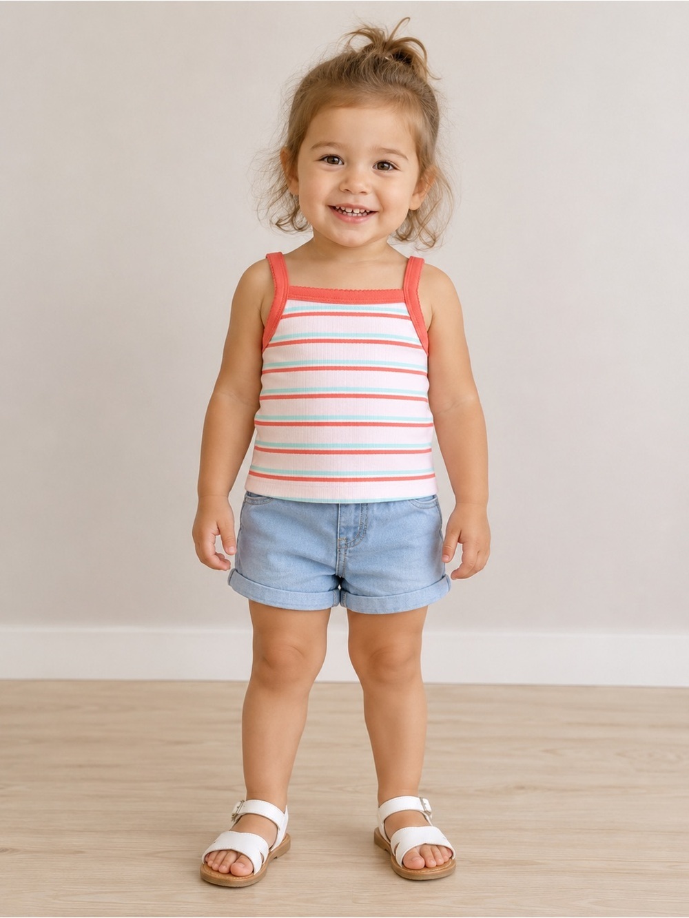 Tucker + Tate • NWT Girls' Coral-Trim Striped Ribbed Tank Top